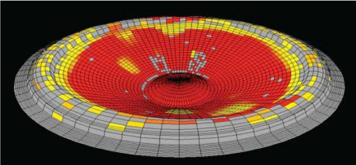 Vibrational scan of Yamaha NS-10 cone and surround showing breakup modes