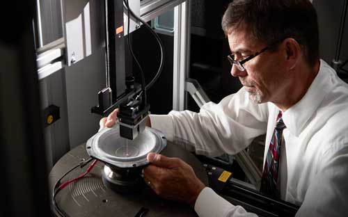 Precision testing of prototype speaker at MISCO