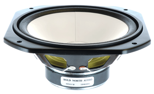 Three-quarter view of Bold North Audio MS10-W woofer