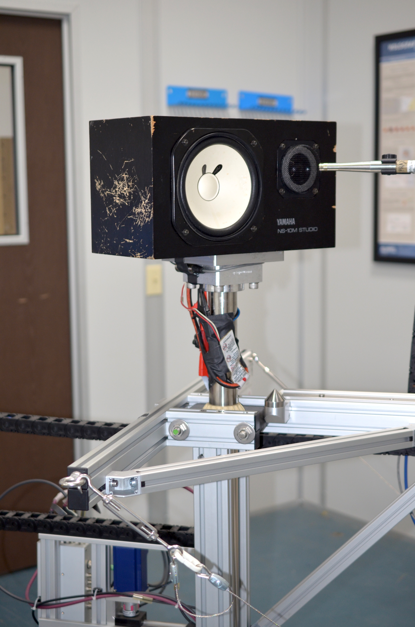 An MS10-W in a well-used NS-10 cabinet, under testing on a Klippel Near Field Scanner.